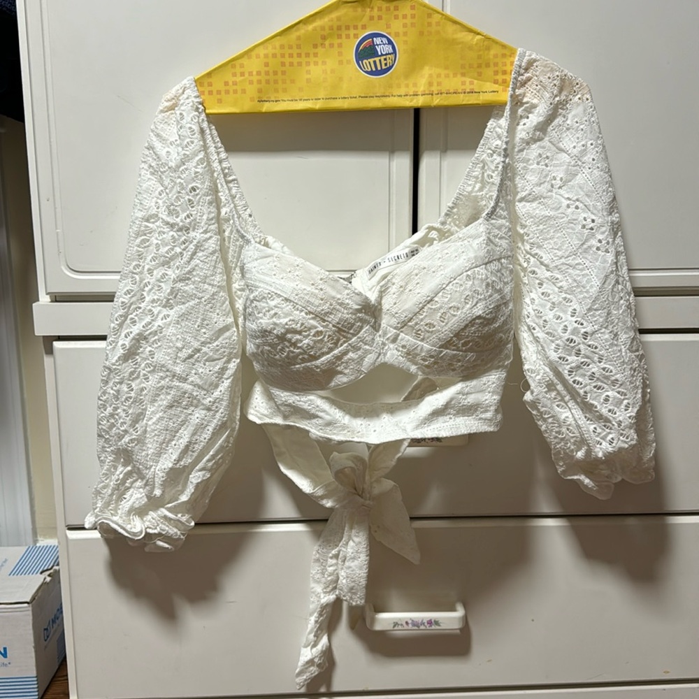 Saint + Secrets White Crochet Crop Top. Size: Medium.